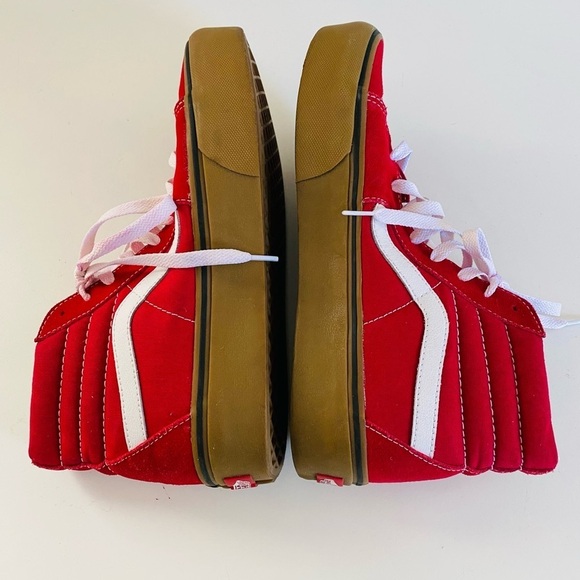 VANS SK8 Red Suede Canvas High Top Skate Shoe Gum Sole Sneaker Men 8 Women 9.5 - Picture 7 of 11